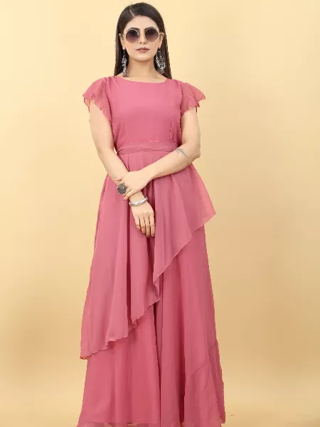 Gajari Color Designer Drapping Gown in Georgette With Double Layer for Party
