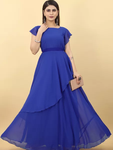 Royal Blue Color Designer Drapping Gown in Georgette With Double Layer for Party