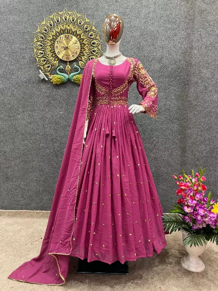 KFHP4387 Made to Measure Zircon Embellished Flared Cocktail Gown with Attached  Dupatta – Chhabra 555
