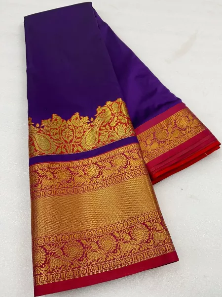 Narayanpet Sarees for South Indian Wedding in Purple Bridesmaid Saree With Blouse