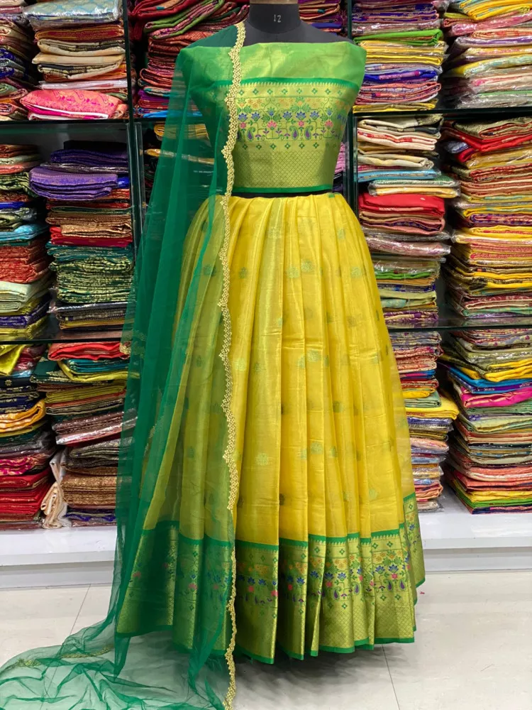 Yellow And Parrot Green Designer Shaded Silk Lehenga Choli – paanericlothing