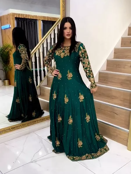 Green Colored Beautiful Patch Embroidered Ready Made Silk Anarkali Suit  With Matching Bottom And Dup at Rs 3799 | Ladies Salwar Suits in Surat |  ID: 20039124212