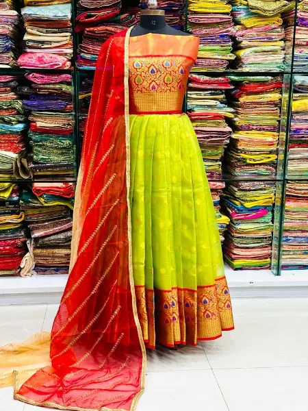 Indian yellow designer wedding lehenga with red & green double  dupatta-Rivaah | eBay