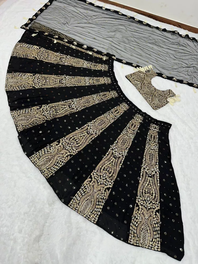 Buy Bollywood Model Black embroidered designer lehenga choli in UK, USA and  Canada