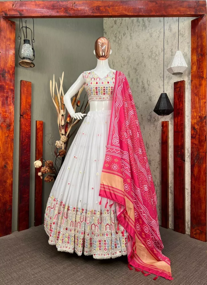 Red With White Color Embroidery Work Silk Lehenga Choli