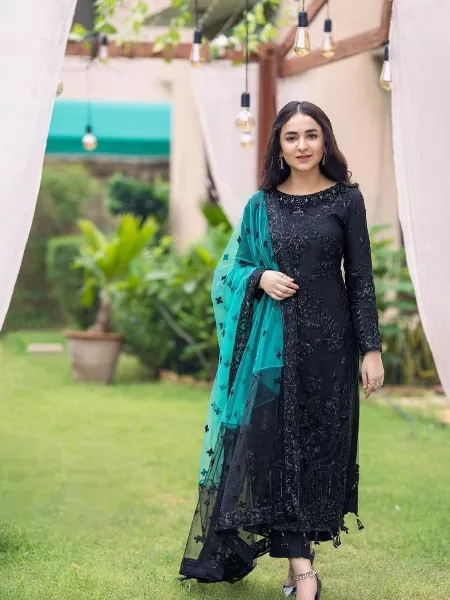 Black Color Pakistani Suit in Georgette With Heavy Embroidery and Dupatta