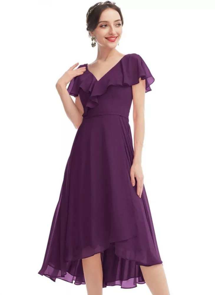 Wine Color V Neck Women s Western Dress in Georgette for Party Wear in USA UK Malaysia South Africa Dubai Singapore