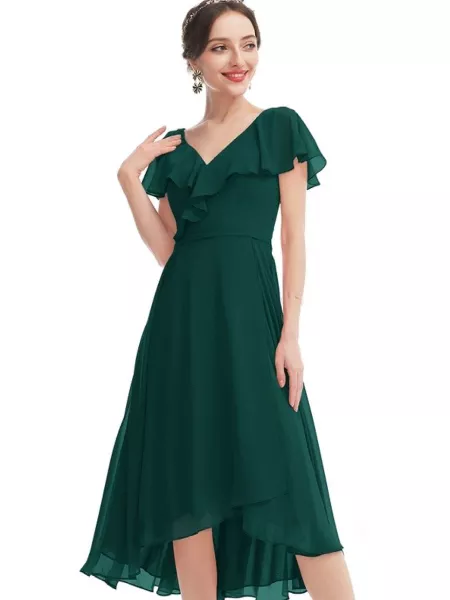 Wine Color V Neck Women's Western Dress in Georgette for Party Wear in USA,  UK, Malaysia, South Africa, Dubai, Singapore