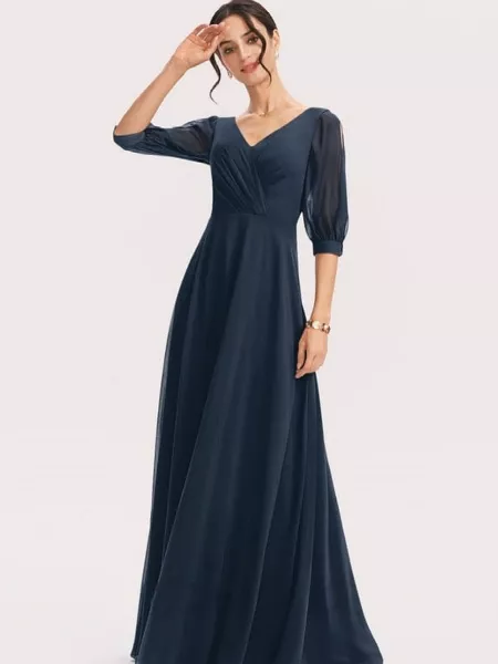 Navy Blue Color v Neck Women's Gown in Georgette for Prom Night and Party
