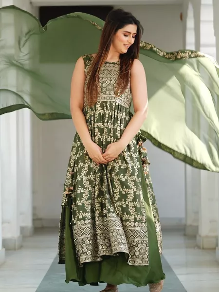 Mehendi Ceremony Kurti Palazzo Set in Georgette With Embroidery Work and Dupatta