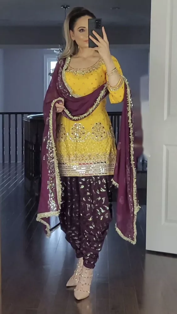 Yellow and White Color Combination Gharara Suit With Dupatta :: MY SHOPPY  LADIES WEAR