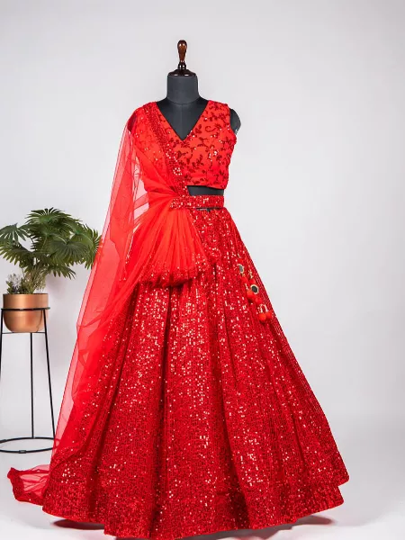 Red Color Chanderi Silk Designer Festive Party Wear Lehenga Choli  -1428129843 | Heenastyle