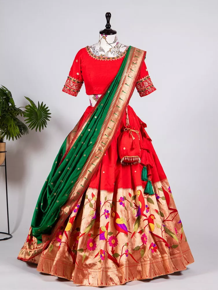 Buy Red Bridal Lehenga with Blouse and Dupatta by PETTICOAT LANE BY DIVYA  at Ogaan Online Shopping Site