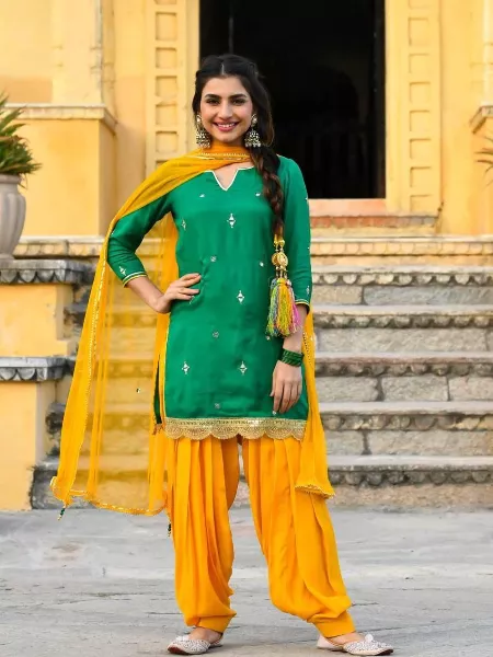 Satin Semi-Stitched Ladies Party Wear Green Suit, Machine wash at Rs 1200 in  Surat