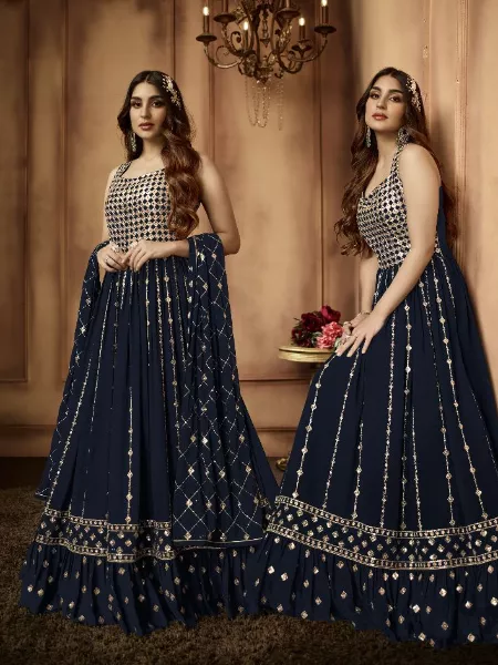 Attractive Sequins Work & Blue Colour Anarkali Dress Punjabi Suit Georgette  Silk Indian Wedding Long Gown Pakistani Bridal Salwar Kameez - Etsy