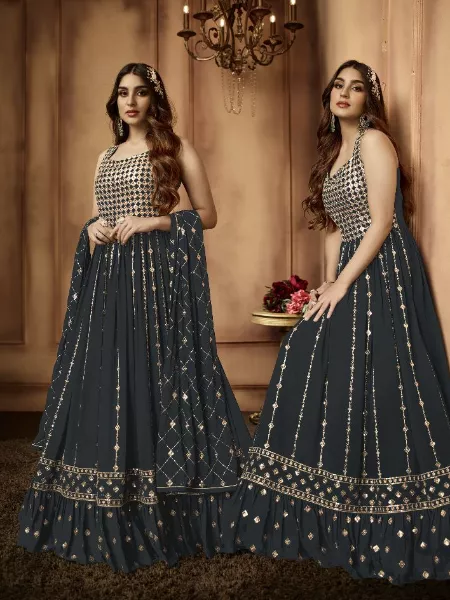 Sizzling SkyBlue Color Heavy Net Embroidered Wedding Wear Anarkali Suit