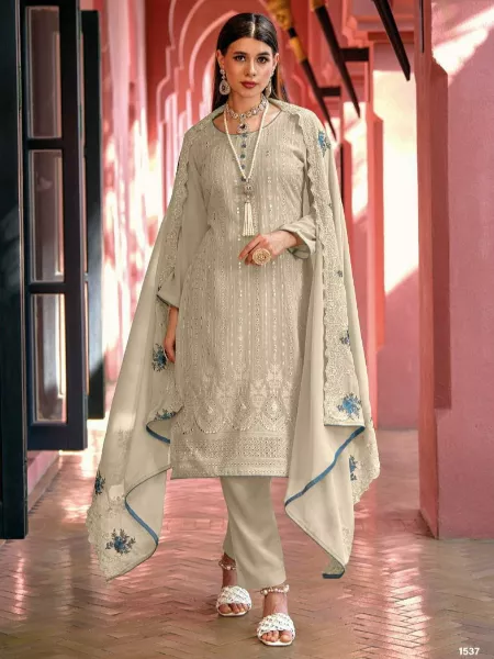 Grey Salwar Kameez in Georgette With Sequence and Foil Work With Dupatta