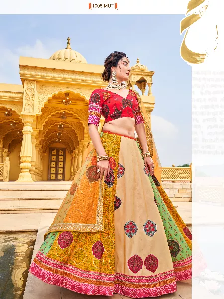 Royal Bridal Lehenga Choli in Multi Color Vaishali Silk With Gota Patti and Real Mirror Work Indian Bridal Lehenga Choli
