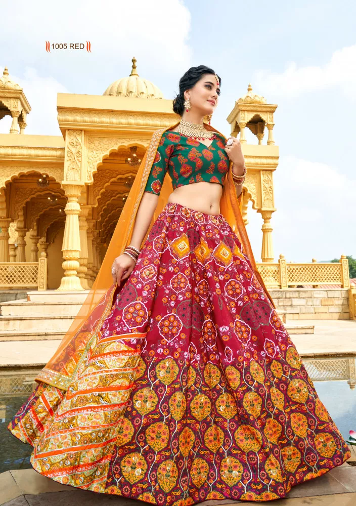 Buy Art Silk Embroidered Orange Lehenga Choli Online : Indian Ethnic Wear -  Lehenga