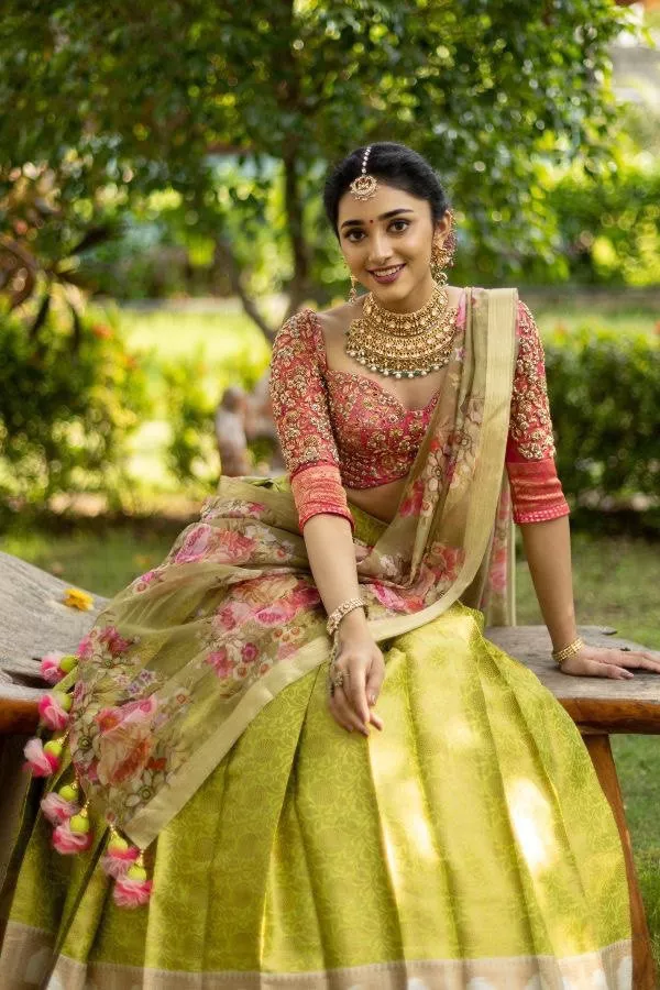 Orange & Parrot Green Fancy Bangalori Silk Lehenga Choli #LehengaCholi |  Latest lehenga blouse designs, Designer blouse patterns, Saree blouse  designs latest
