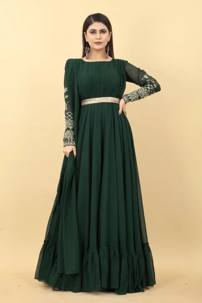 Shop Online Green Embroidered Designer Gown : 271700 -