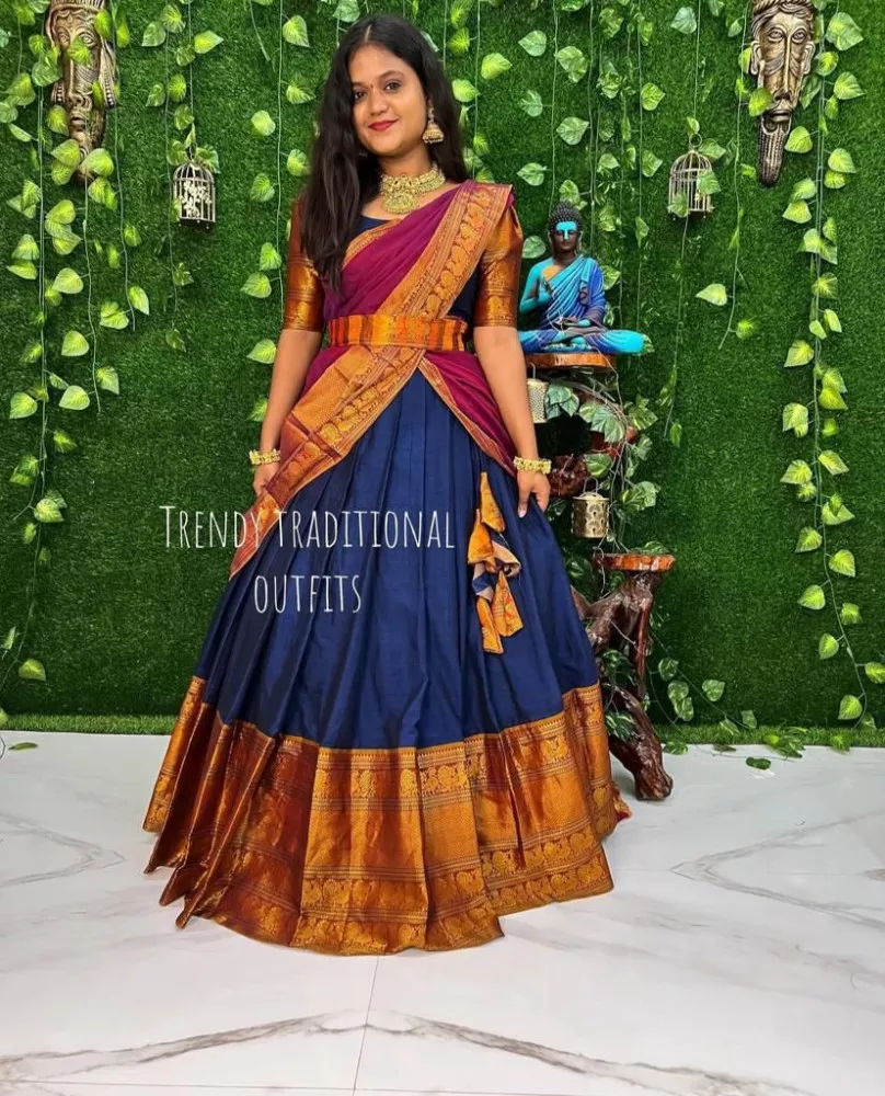 Shop Intrinsic Aqua Blue and Navy Blue Brasso Georgette Abstract Print Work  Designer Half N Half Saree Online