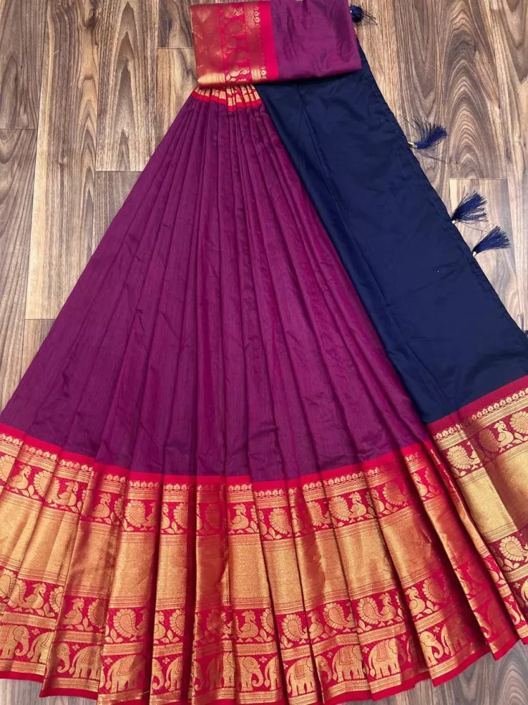 Buy online Yellow & Red Cotton Saree Lehenga from ethnic wear for Women by  Kiran Udyog for ₹2299 at 0% off | 2024 Limeroad.com