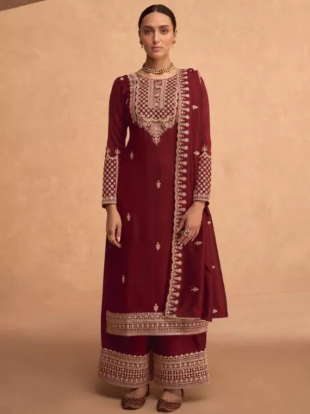 Maroon Color Georgette Salwar Suit With Beautiful Sequence Embroidery Work