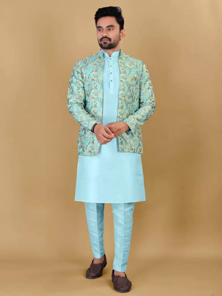 mens wear kurta pyjama swayamvar kurta pant koti set ready to wear in best  7 trending color mens kurta payjama koti set in affordable price