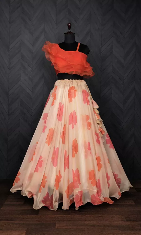 Pink Floral Sequinwork Organza Lehenga