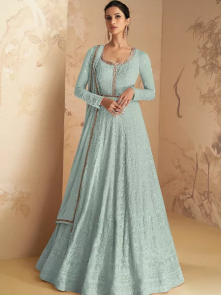 Buy Blue Chiffon And Soft Net Lining Crepe Anarkali With Dupatta For Women  by Show Shaa Online at Aza Fashions.