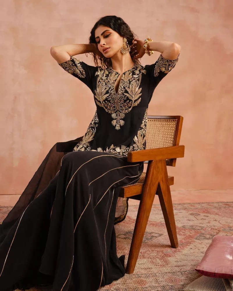 Full Stitched Black Sharara Suit Plazzo Dress Ethnic Salwar Kameez Party  Wear | eBay