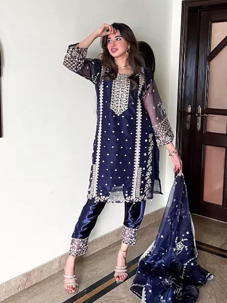 Designer Imported Fabric Suit In Navy Blue