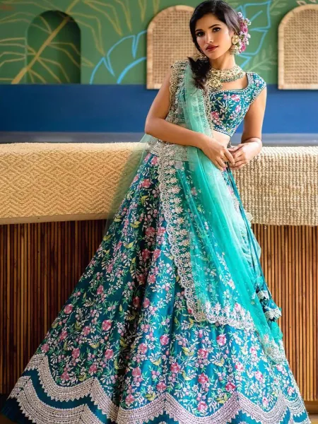 Designer Heavy Malay Satin Embroidery Work With Moti Hend Work Lehenga  (semi-stitch) at Best Price in Surat | Kala Boutique Creation