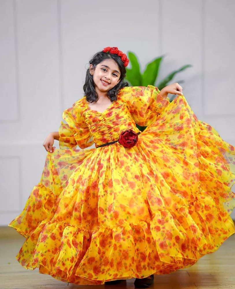 Buy Yellow Flower Girl Dress, Long Flower Tulle Gown for Toddler,  Floor-length, Junior Bridesmaid, Long Train Dress Online in India - Etsy