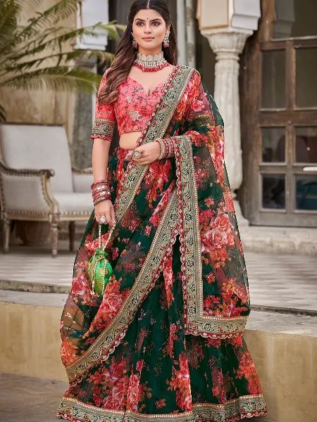 Peacock Green Golden Zari and Aari work Semi-Stitched Designer Bridal –  Seasons Chennai