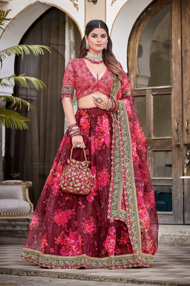 Designer Red Bridal Lehenga Choli In Raw Silk