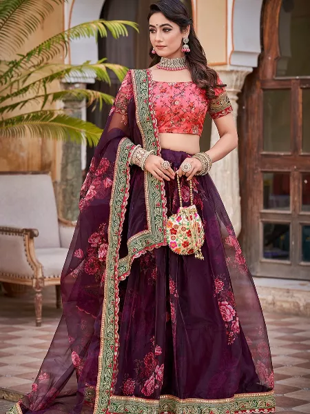 Wine Colored Wedding Wear Silk Lehenga Choli