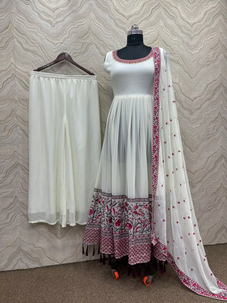 Red Kurti With White Sarara And Shawl Set for Women (467-101) | BazarFX