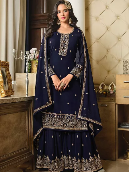 Buy DRAVINAM Trends Women's Pure Dolla Jacquard Banarasi Silk Unstitched  Heavy Pakistani Salwar Suit Dress Material with Pure Organza Digital  Printed Brasso dupatta (Blue) at Amazon.in
