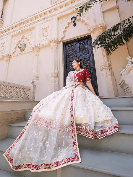 Magnificent Red White Bridal Lehenga L013314
