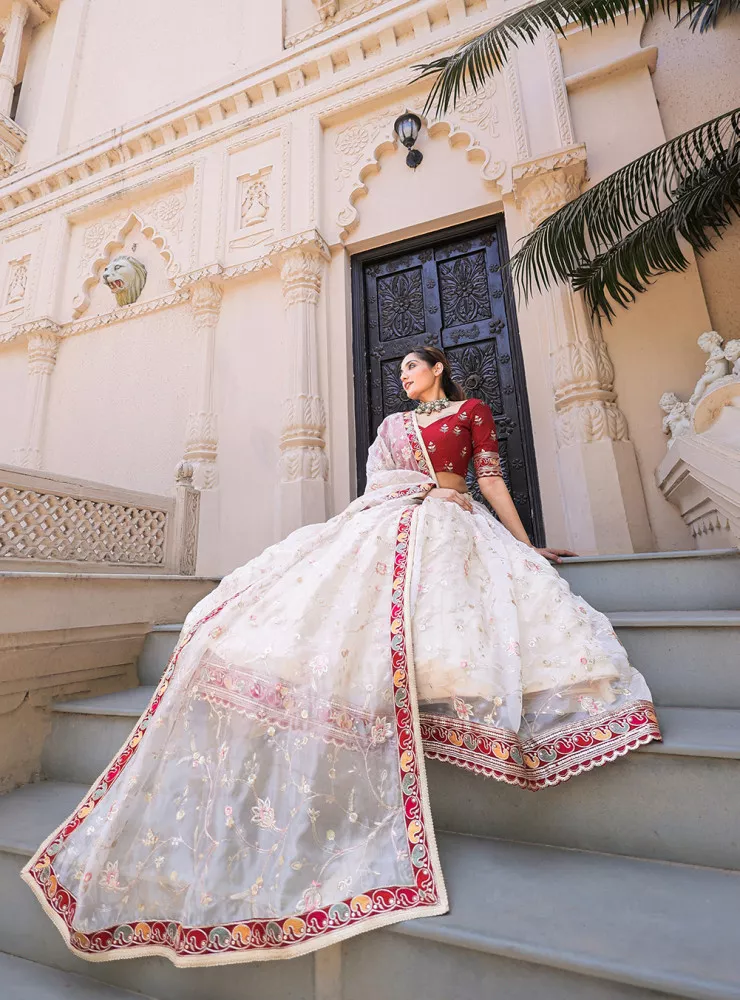 Buy FUSIONIC White Color Elegant Look Georgette Base And Zarkan Work Detail  Lehenga Choli.One can wear this beautiful lehenga choli at any wedding  events or ceremonial events. at Amazon.in