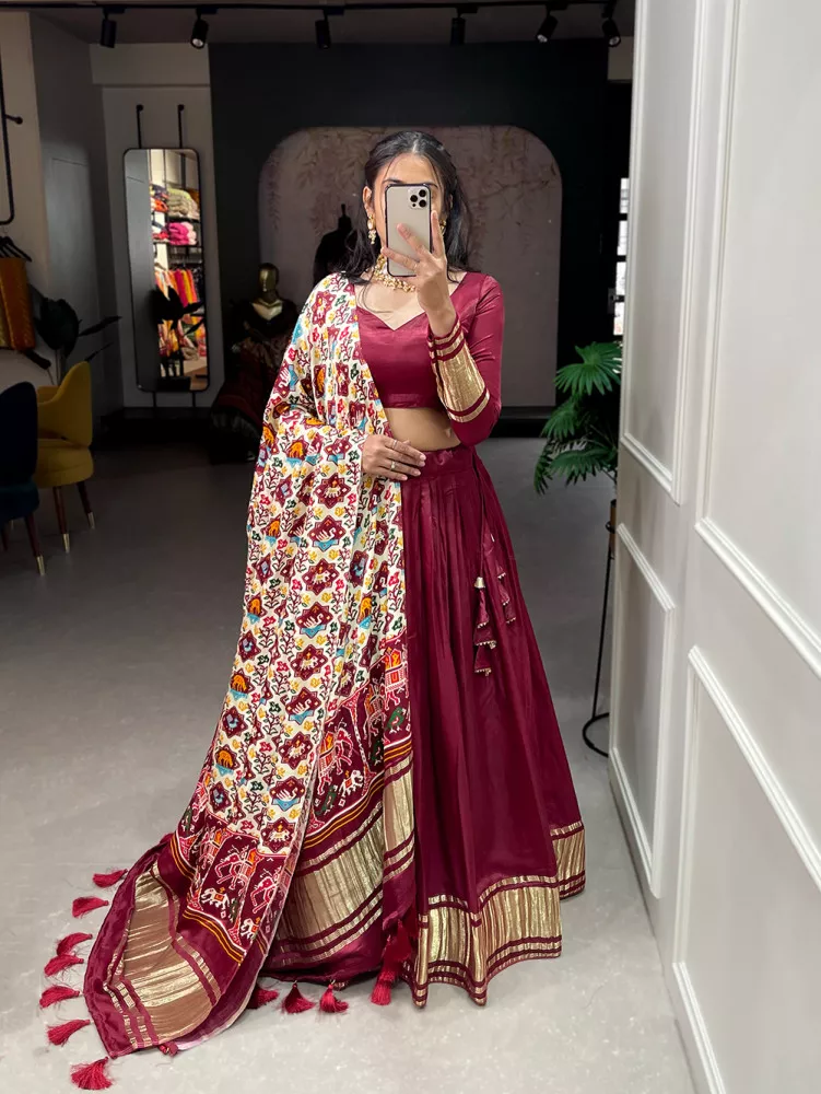 Buy Cute Red Gaji Silk Traditional Lehenga Choli With Bandhani Dupatta -  Zeel Clothing