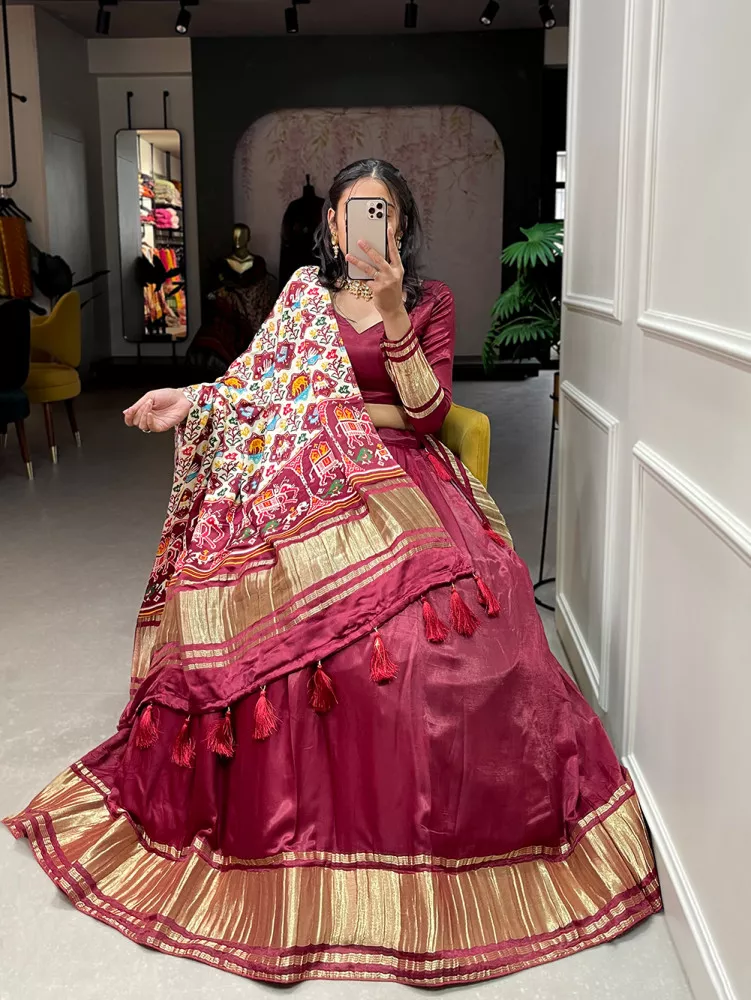 Maroon Lehenga Choli Thread embroidered with stone pasting A