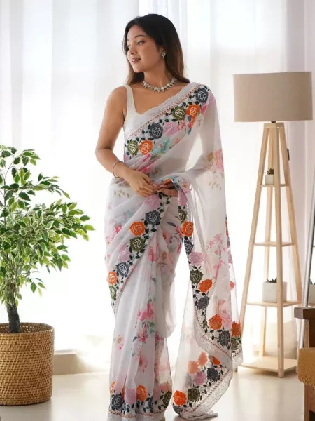 Vishal Prints Pastel Blue Digital Print Georgette Saree With Satin Bor