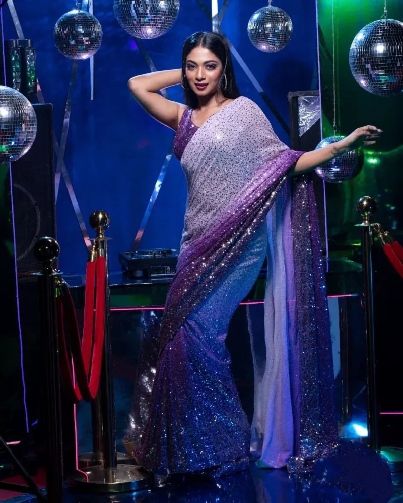 Buy Bollywood model georgette blue sequins saree in UK, USA and Canada