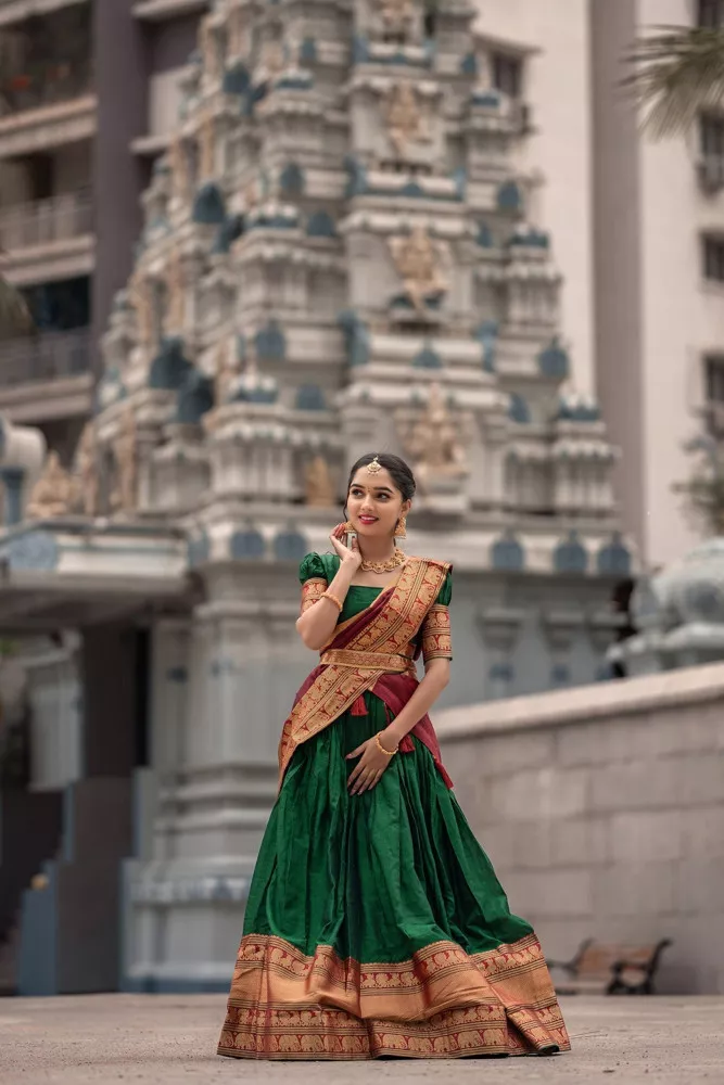 Narayanpet Lehenga Choli in Green With Maroon Dupatta South Indian Wedding  Lehenga Bridesmaid Lehenga in USA, UK, Malaysia, South Africa, Dubai,  Singapore