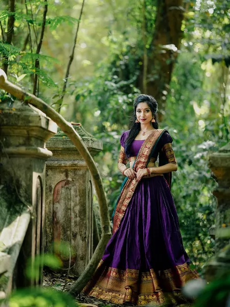 Narayanpet Lehenga Choli in Purple With Firozi Dupatta South Indian Wedding Lehenga Bridesmaid Lehenga