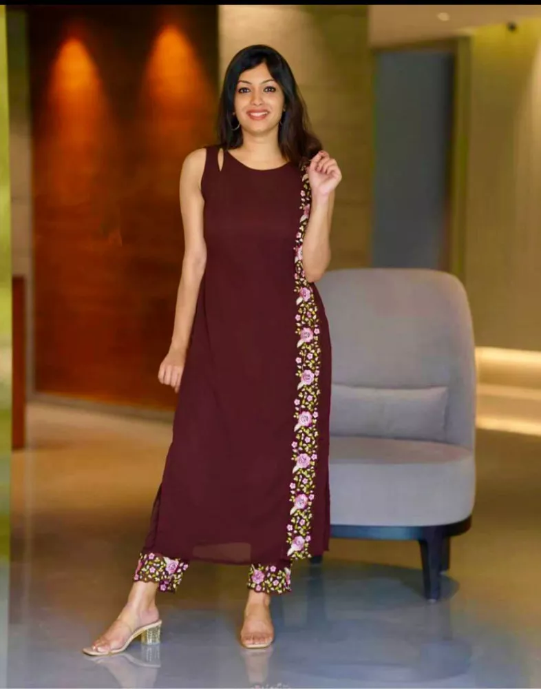 Maroon Color Designer Kurti Pent Set in Georgette With Beautiful Embroidery  | Kurti designs, Maroon color, Beautiful embroidery