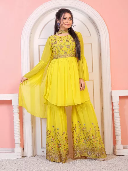 Buy Haldi Special Heavy Embroidered Kurti With Sharara and Dupatta,wedding Wear  Suit,3pc Suit,partywear Sharara Suit,dress for Women,indian Wear Online in  India - Etsy